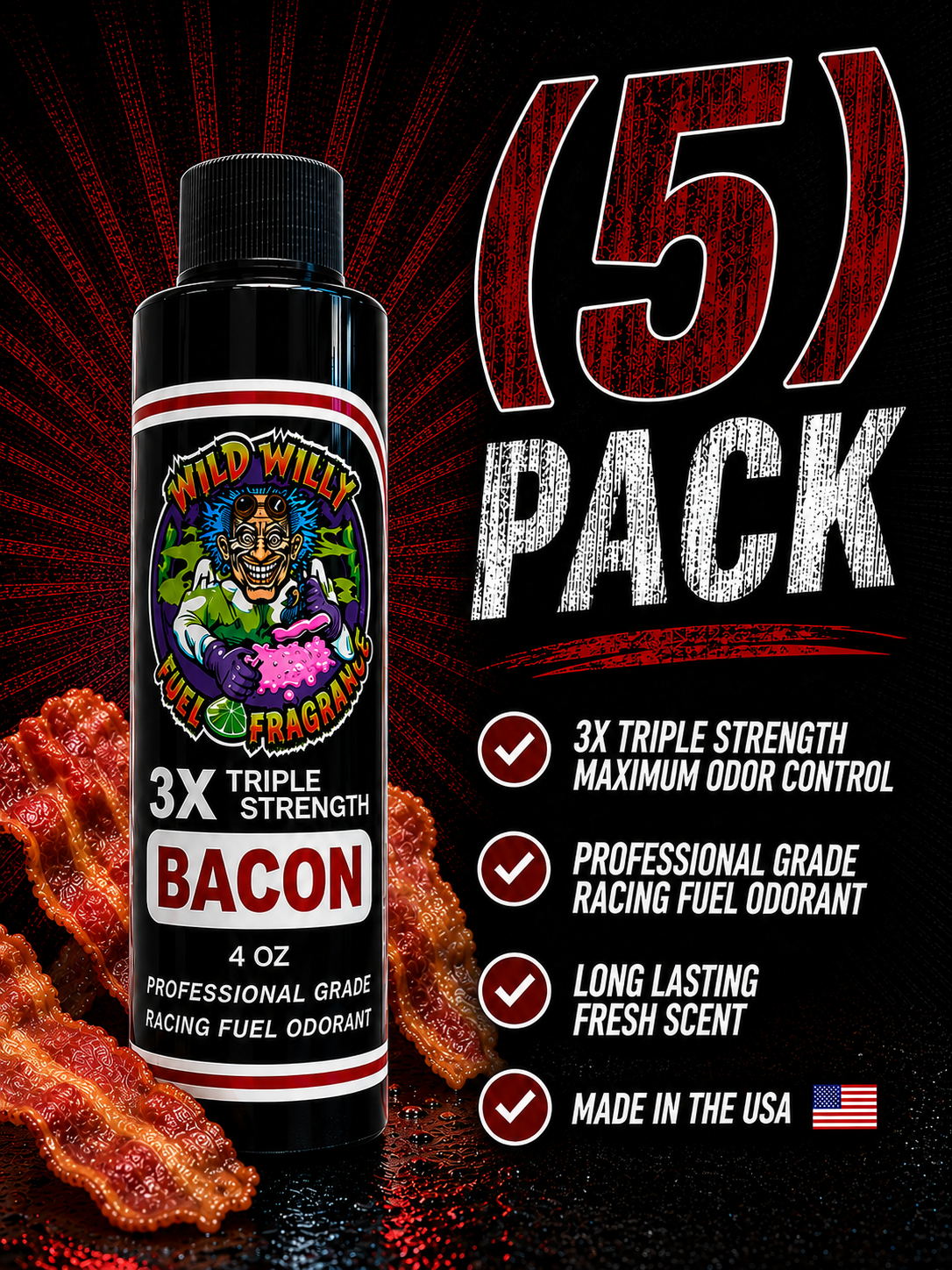 Bacon - Wild Willy Fuel Fragrance - 3X Triple Strength! Bulk (5) Pack