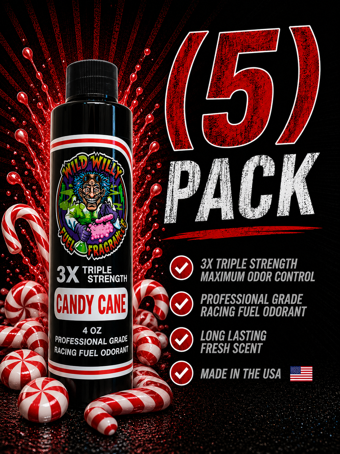 Candy Cane - Wild Willy Fuel Fragrance - 3X Triple Strength! Bulk (5) Pack