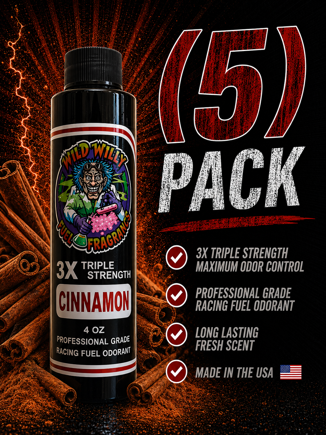 Cinnamon - Wild Willy Fuel Fragrance - 3X Triple Strength! Bulk (5) Pack