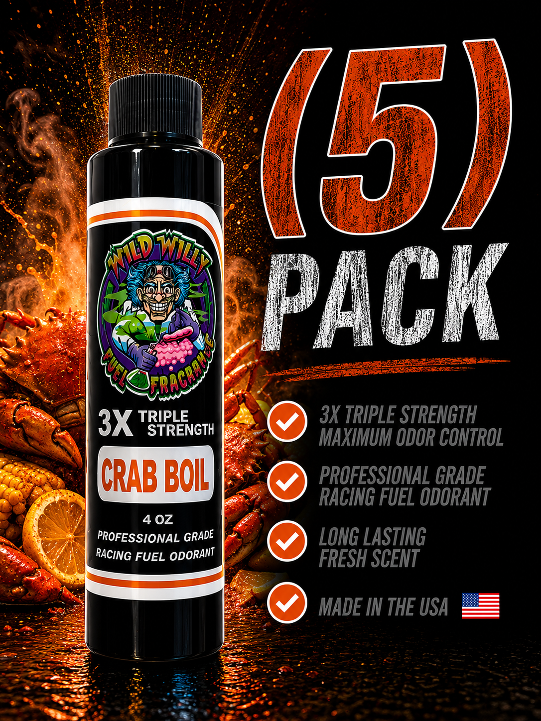 Crab Boil - Wild Willy Fuel Fragrance - 3X Triple Strength! Bulk (5) Pack
