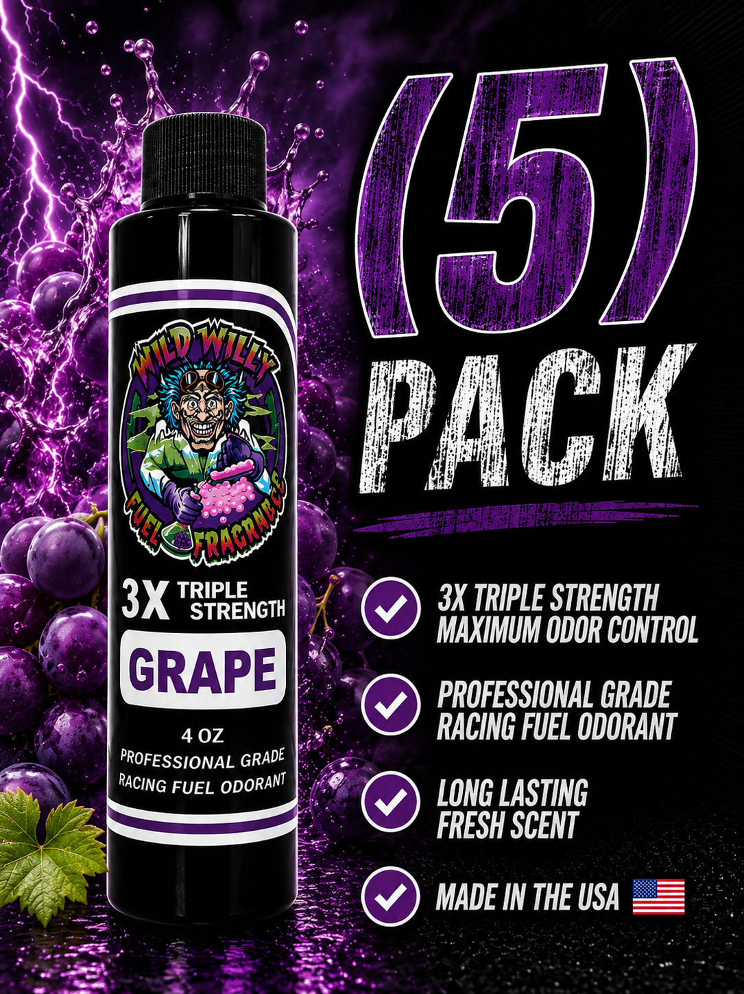 Grape - Wild Willy Fuel Fragrance - 3X Triple Strength! Bulk (5) Pack
