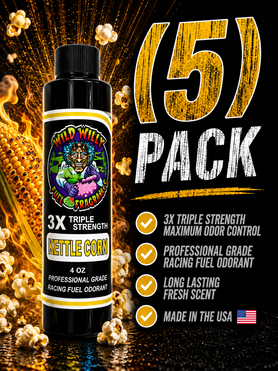 Kettle Corn - Wild Willy Fuel Fragrance - 3X Triple Strength! Bulk (5) Pack
