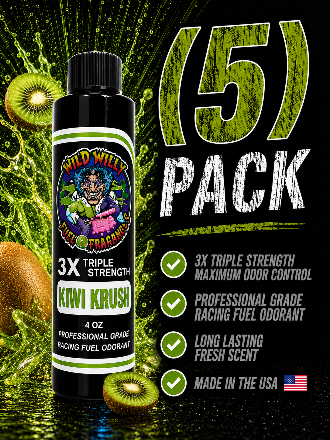 Kiwi Krush - Wild Willy Fuel Fragrance - 3X Triple Strength! Bulk (5) Pack
