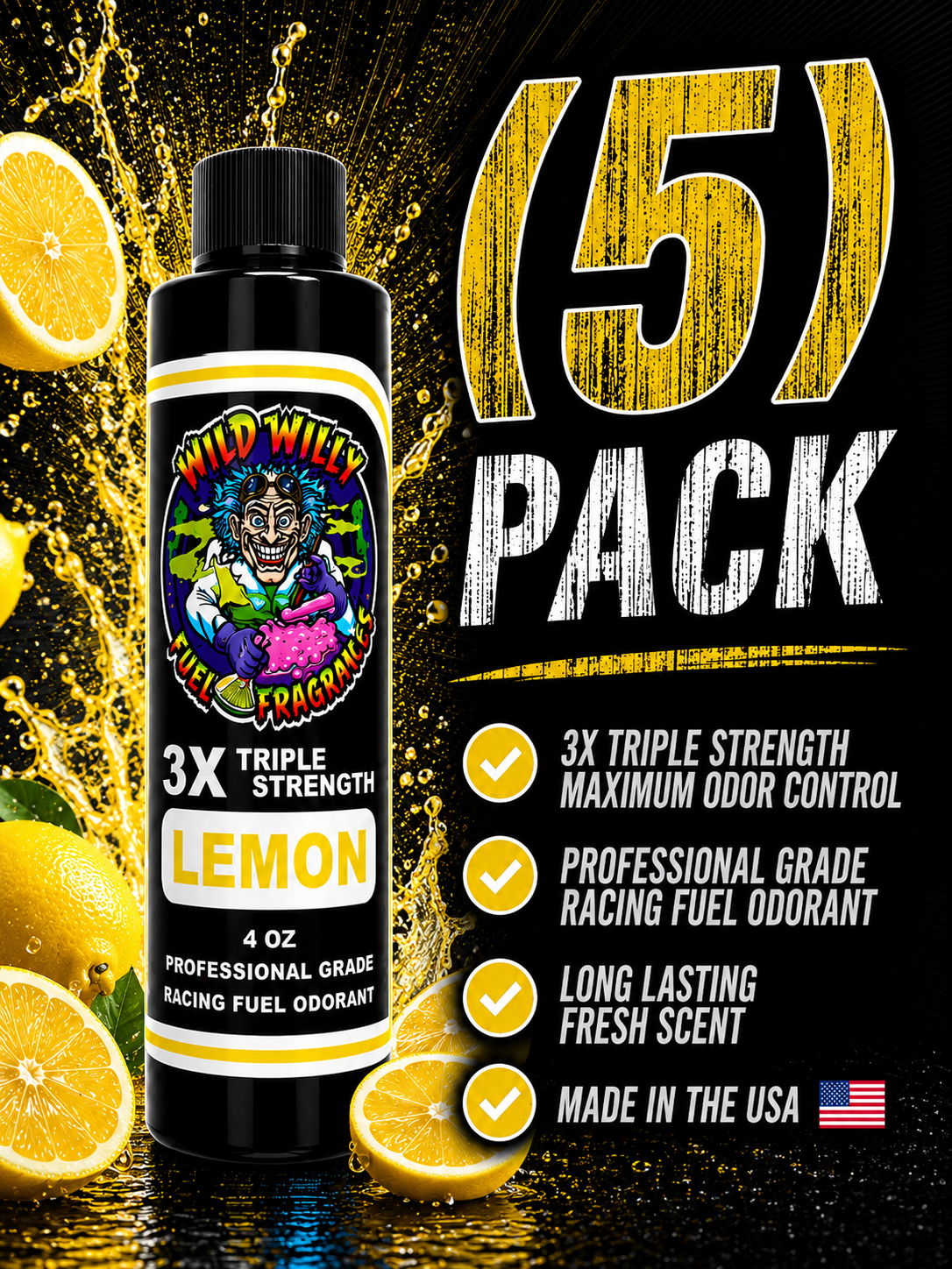 Lemon - Wild Willy Fuel Fragrance - 3X Triple Strength! Bulk (5) Pack