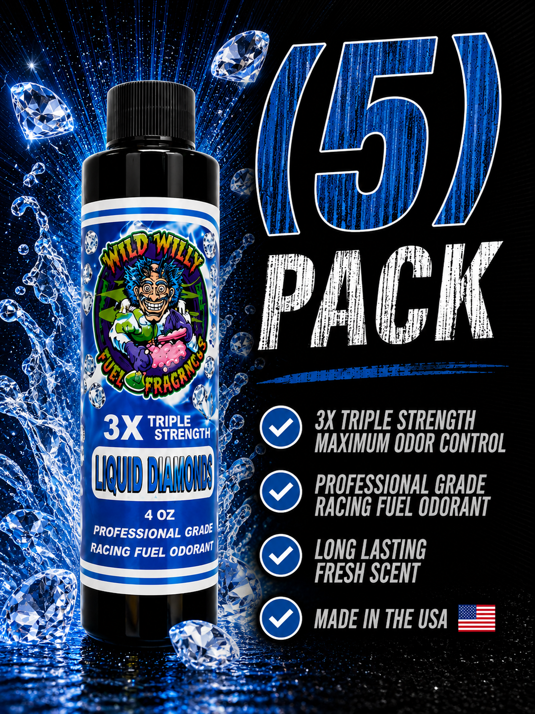 Liquid Diamonds - Wild Willy Fuel Fragrance - 3X Triple Strength! Bulk (5) Pack
