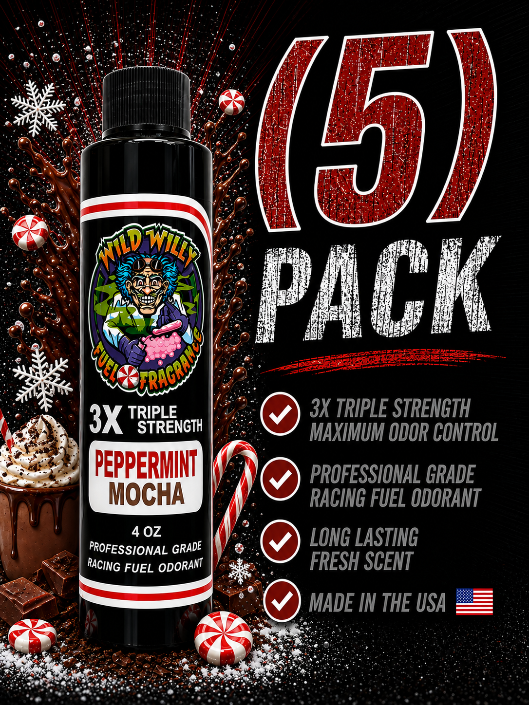 Peppermint Mocha - Wild Willy Fuel Fragrance - 3X Triple Strength! Bulk (5) Pack
