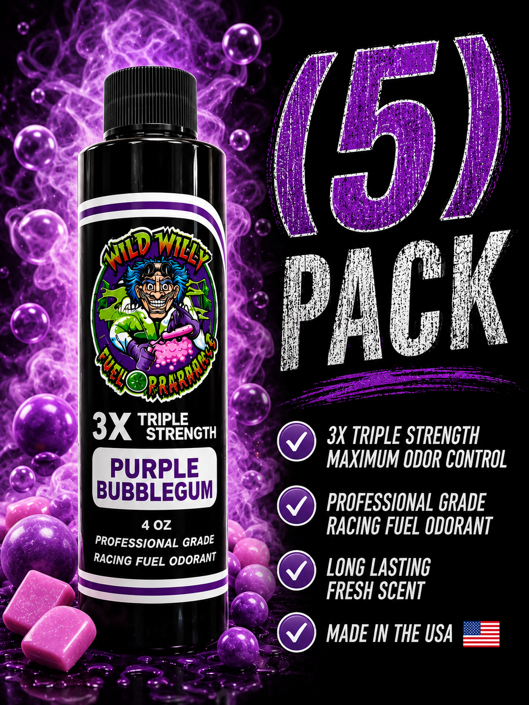 Purple Bubblegum - Wild Willy Fuel Fragrance - 3X Triple Strength! Bulk (5) Pack