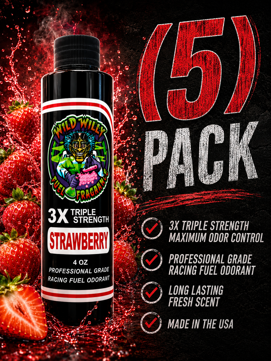 Strawberry - Wild Willy Fuel Fragrance - 3X Triple Strength! Bulk (5) Pack