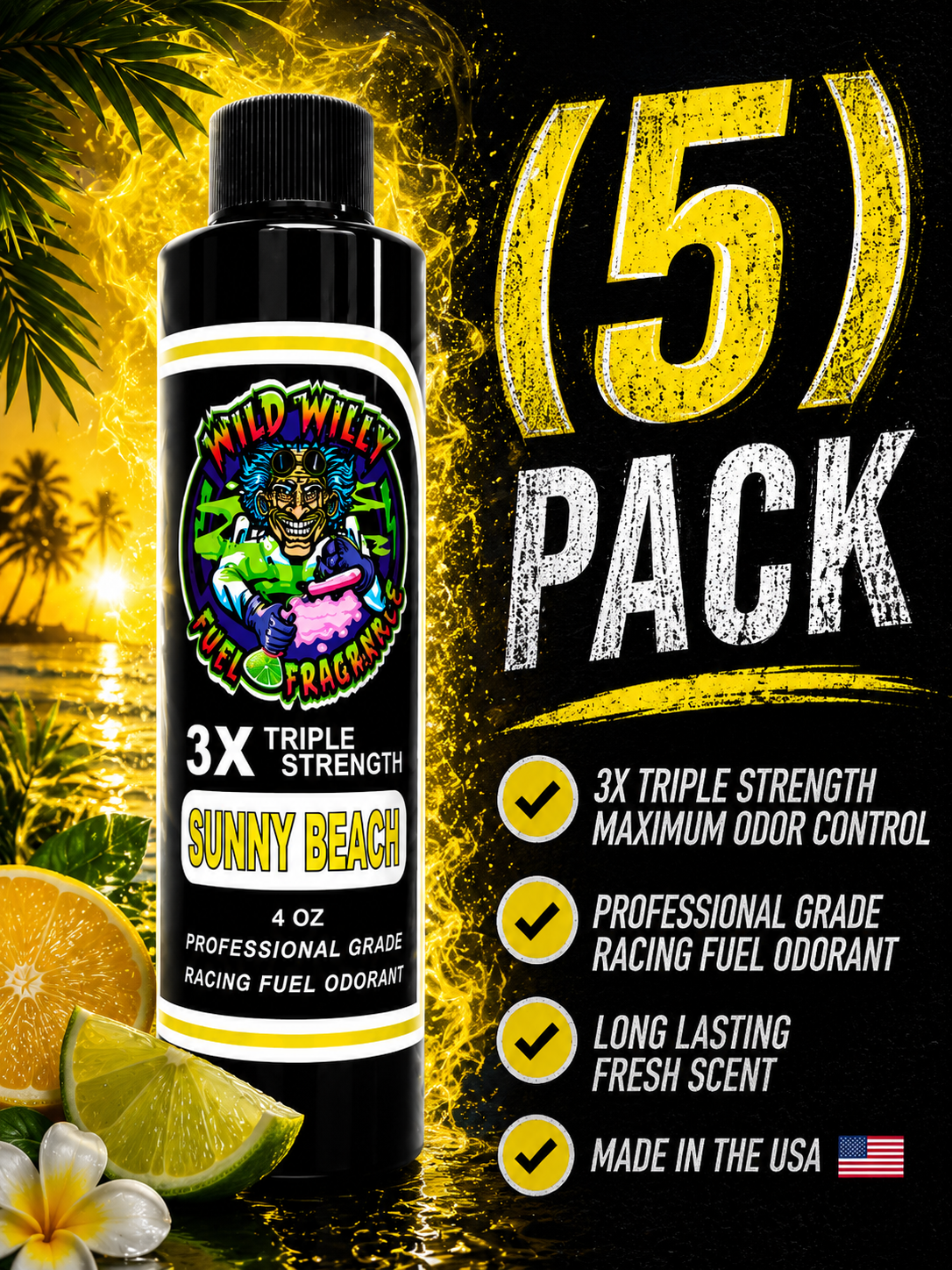 Sunny Beach - Wild Willy Fuel Fragrance - 3X Triple Strength! Bulk (5) Pack