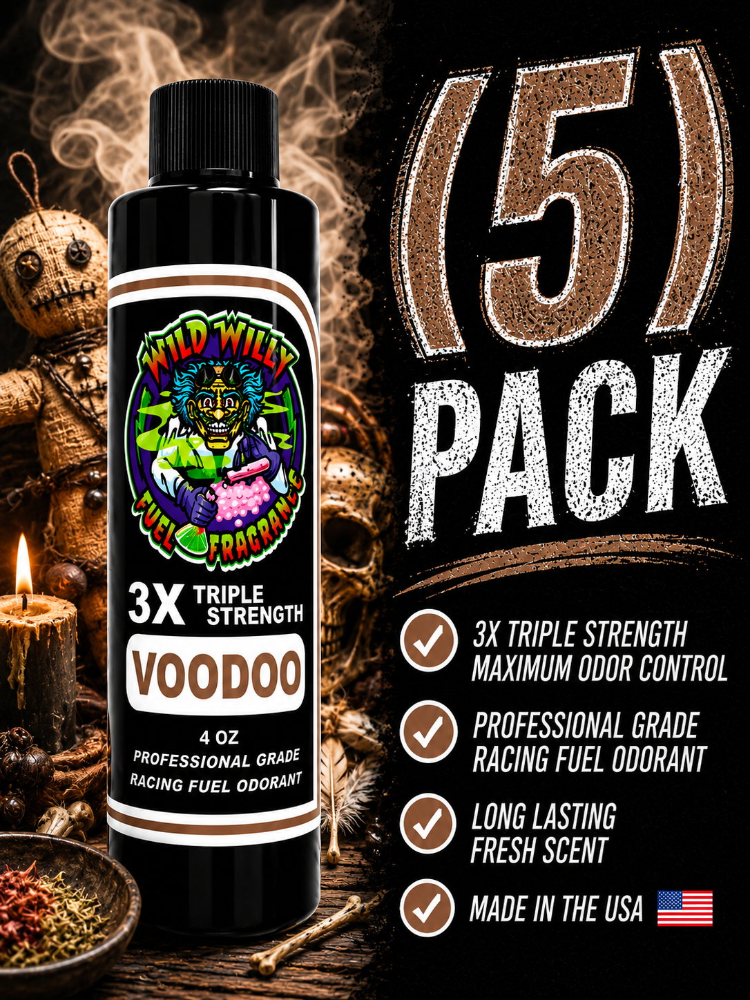 Voodoo - Wild Willy Fuel Fragrance - 3X Triple Strength! Bulk (5) Pack