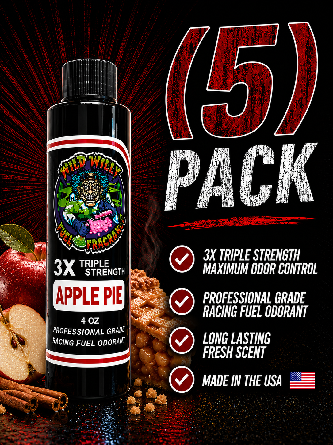 Apple Pie - Wild Willy Fuel Fragrance - 3X Triple Strength! BULK (5) Pack