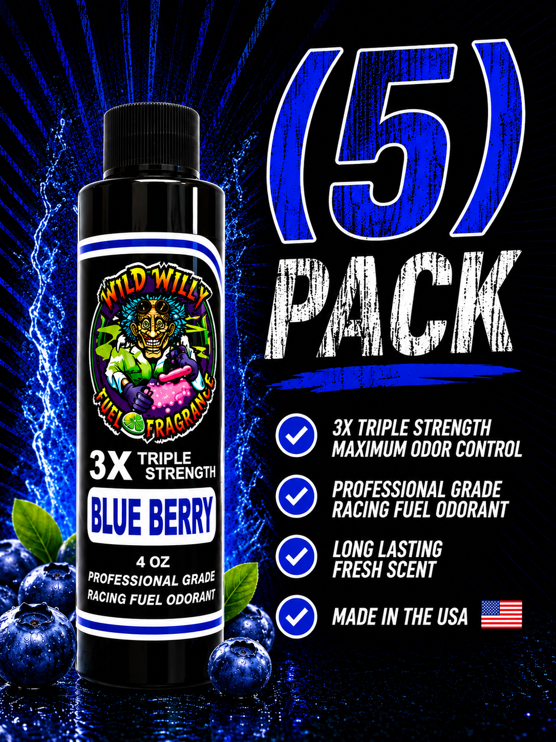 Blueberry -Wild Willy Fuel Fragrance - 3X Triple Strength! Bulk (5) Pack