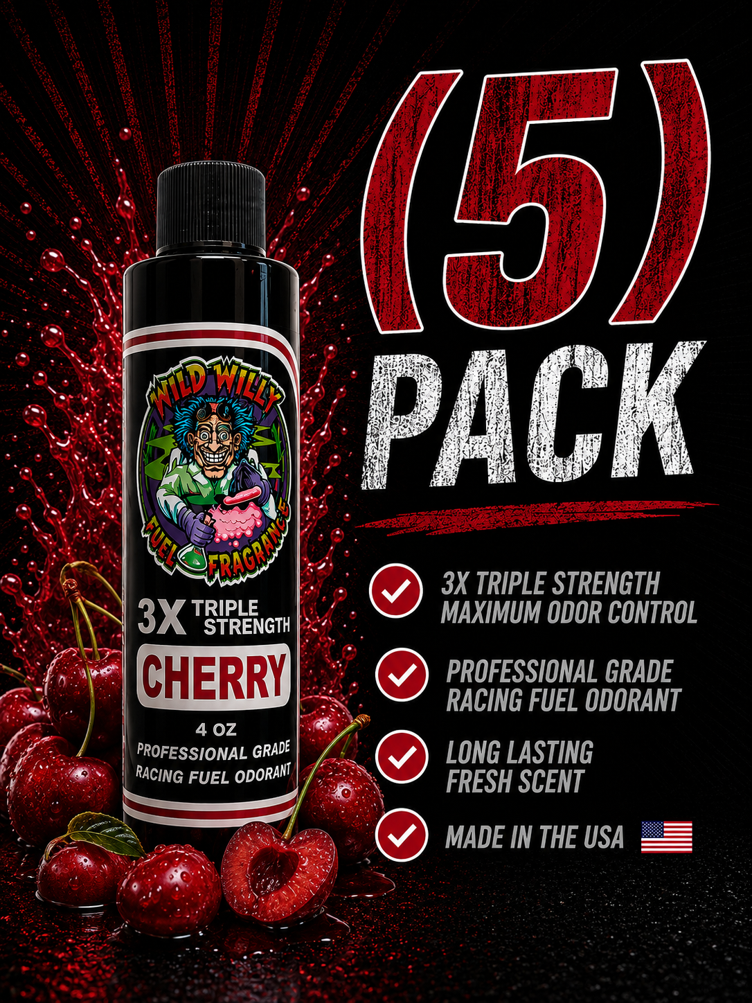 Cherry - Wild Willy Fuel Fragrance - 3X Triple Strength! Bulk (5) Pack