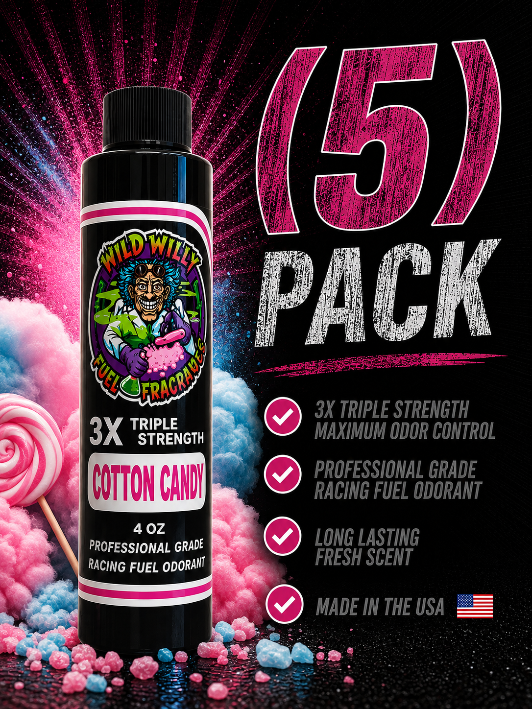 Cotton Candy - Wild Willy Fuel Fragrance - 3X Triple Strength! Bulk (5) Pack