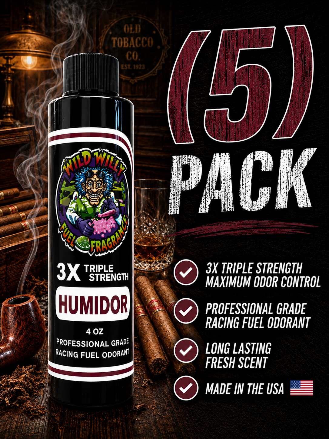 Humidor - Wild Willy Fuel Fragrance - 3X Triple Strength! Bulk (5) Pack
