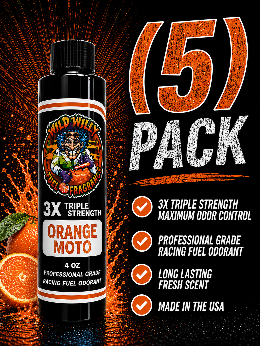 Orange Moto - Wild Willy Fuel Fragrance - 3X Triple Strength! Bulk (5) Pack