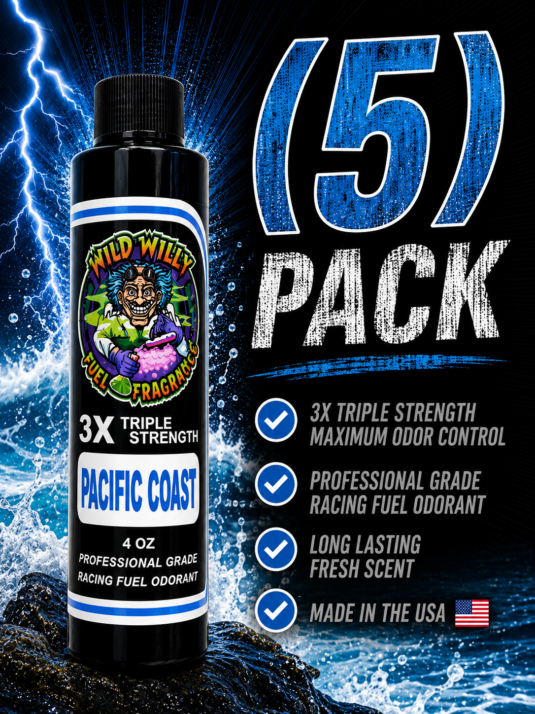 Pacific Coast - Wild Willy Fuel Fragrance - 3X Triple Strength! Bulk (5) Pack