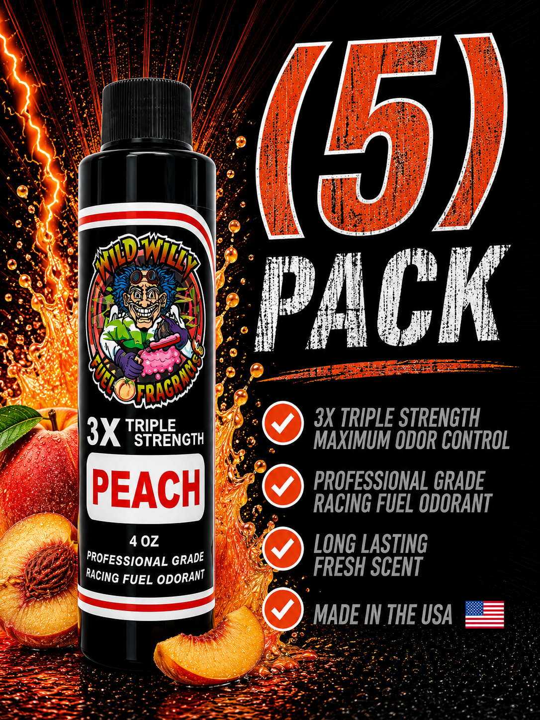 Peach - Wild Willy Fuel Fragrance - 3X Triple Strength! Bulk (5) Pack
