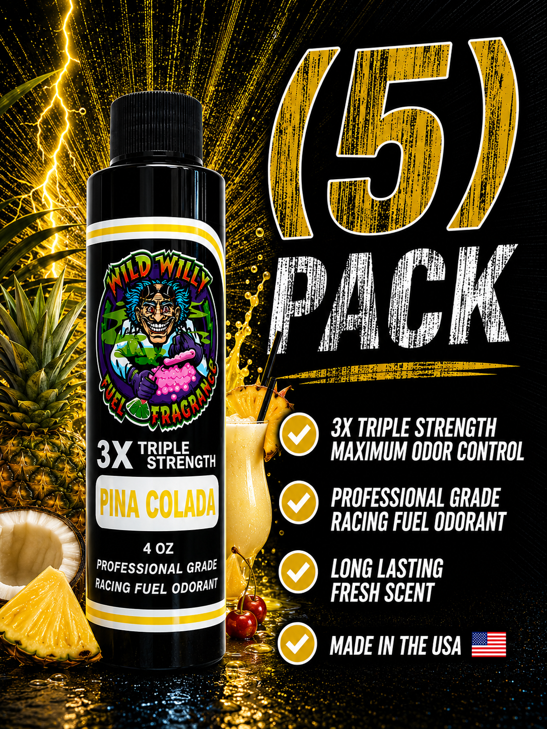 Pina Colada - Wild Willy Fuel Fragrance - 3X Triple Strength! Bulk (5) Pack