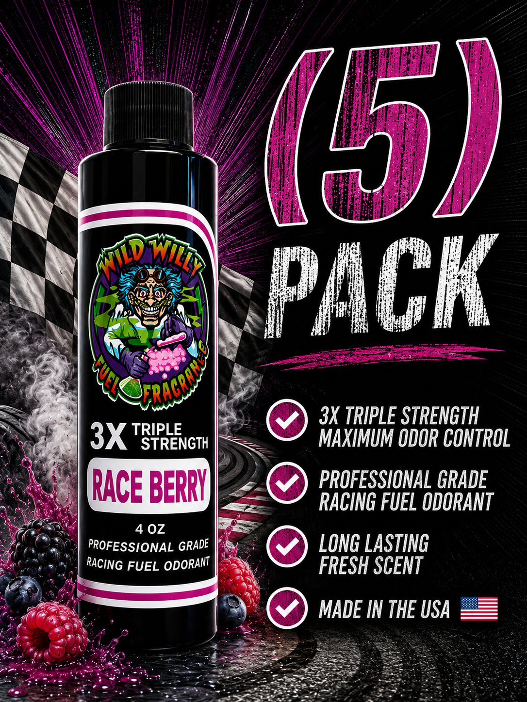 Race Berry - Wild Willy Fuel Fragrance - 3X Triple Strength! Bulk (5) Pack
