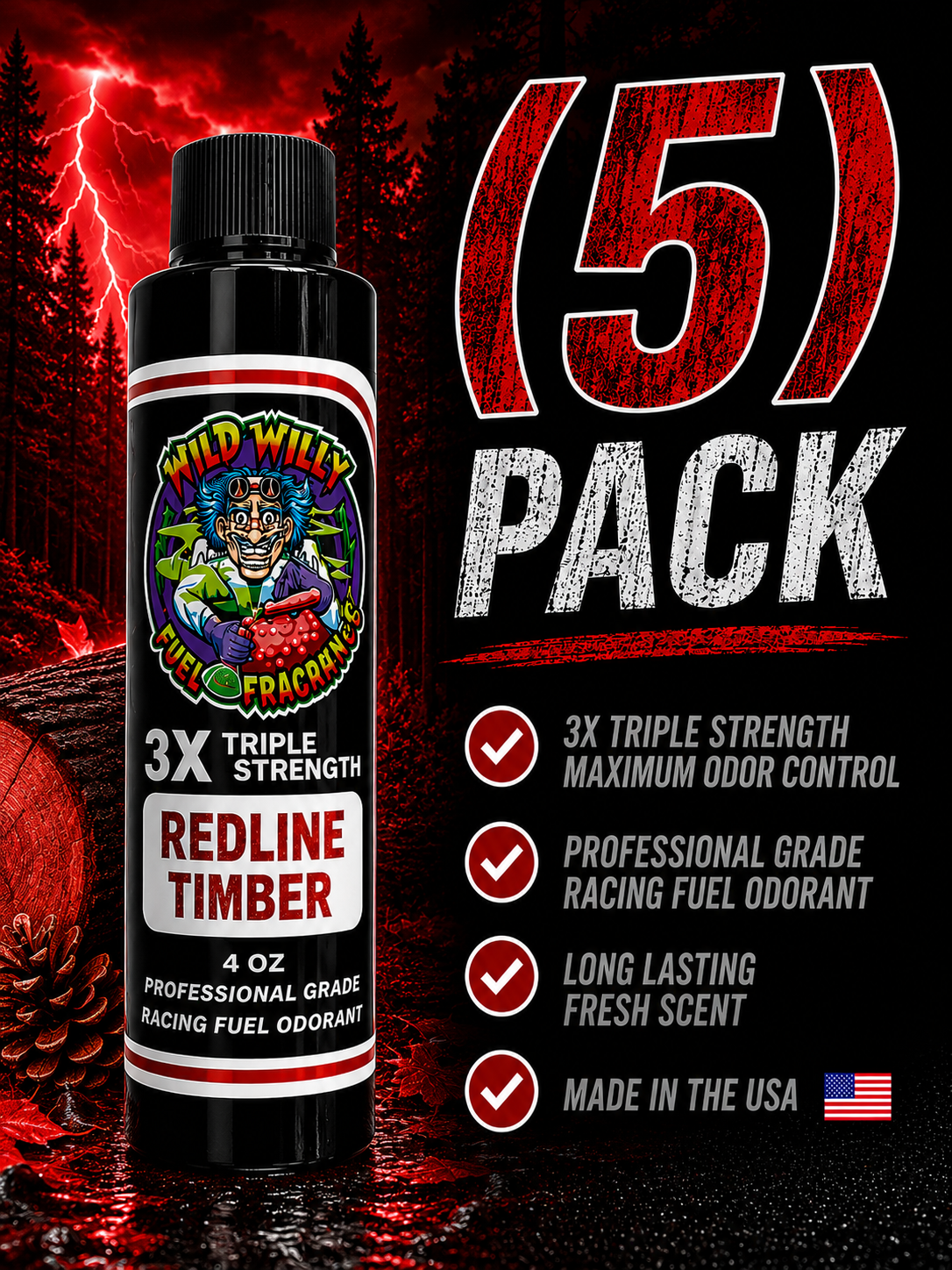 Redline Timber - Wild Willy Fuel Fragrance - 3X Triple Strength! Bulk (5) Pack