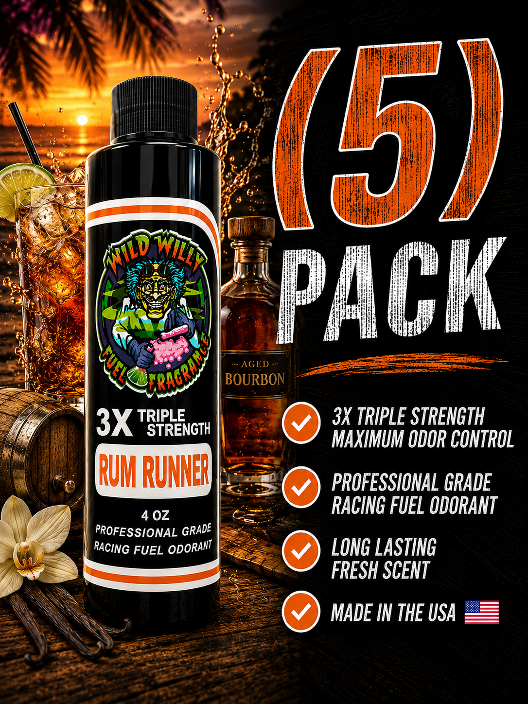Rum Runner - Wild Willy Fuel Fragrance - 3X Triple Strength! BULK (5) pack