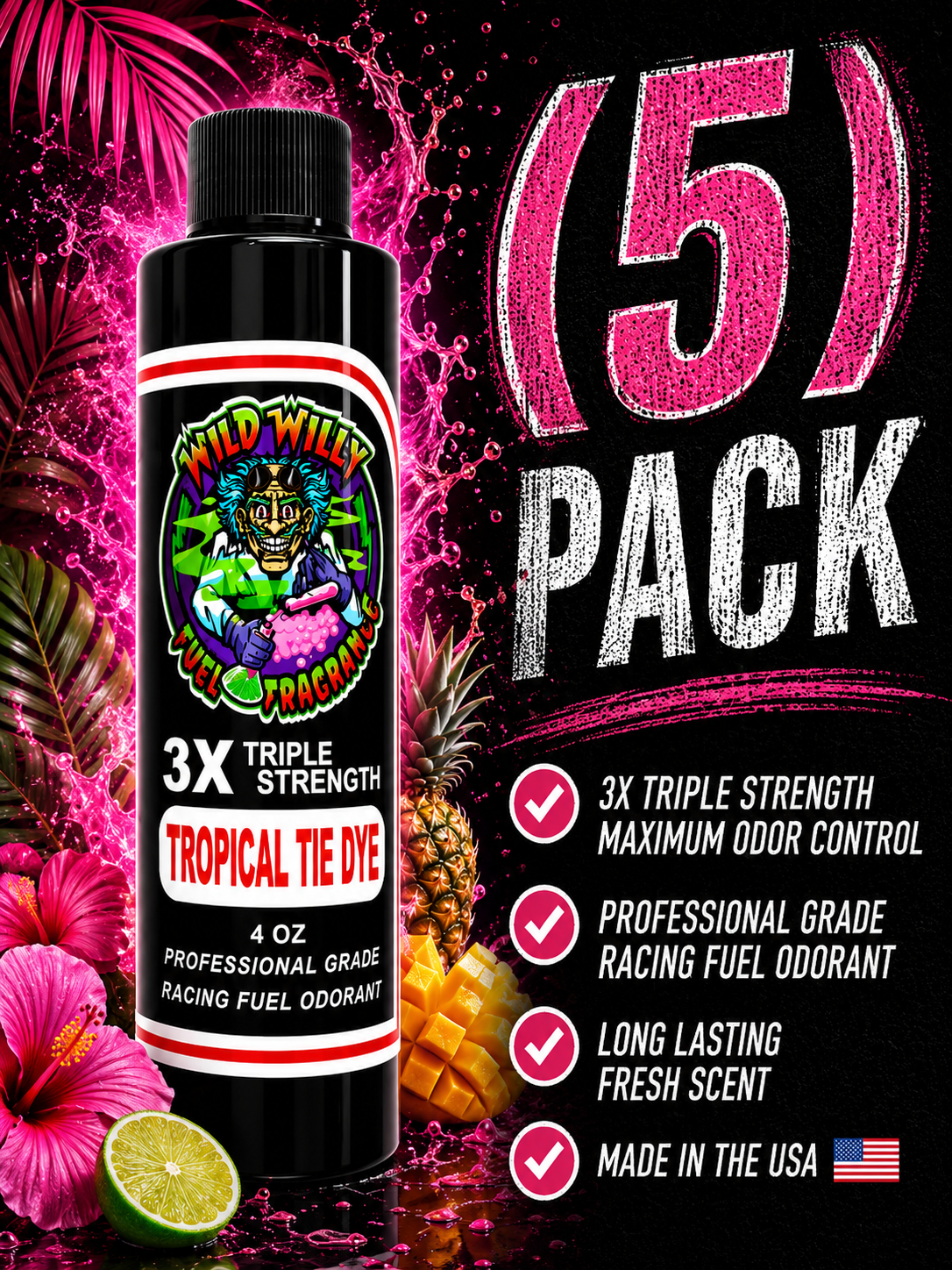 Tropical Tie Dye - Wild Willy Fuel Fragrance - 3X Triple Strength! Bulk (5) Pack